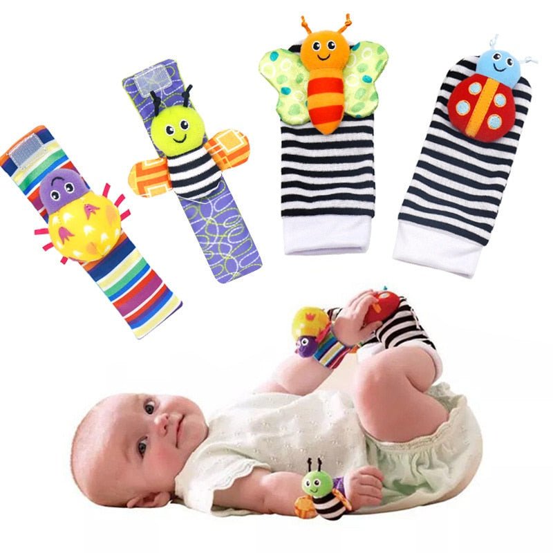 Baby Rattles Soft Plush Toys Foot Wrist Rattle Set - beunik