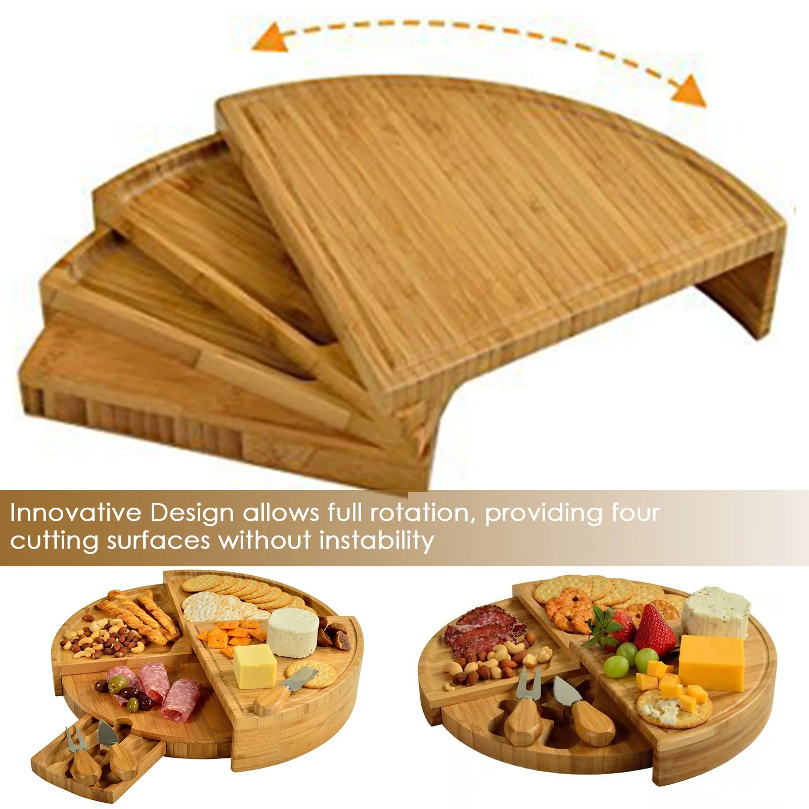 Bamboo Cheese Board with Cheese Knife Set - beunik