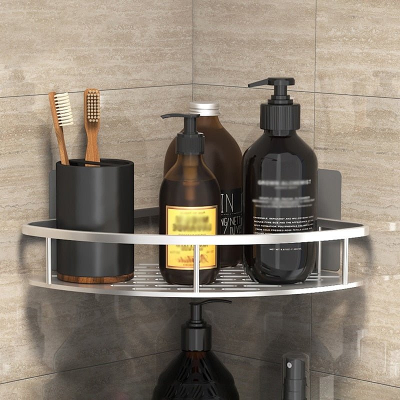 Bathroom Storage Rack No Drill Shelves Wall Mount Corner Shelf Shower Holder - beunik
