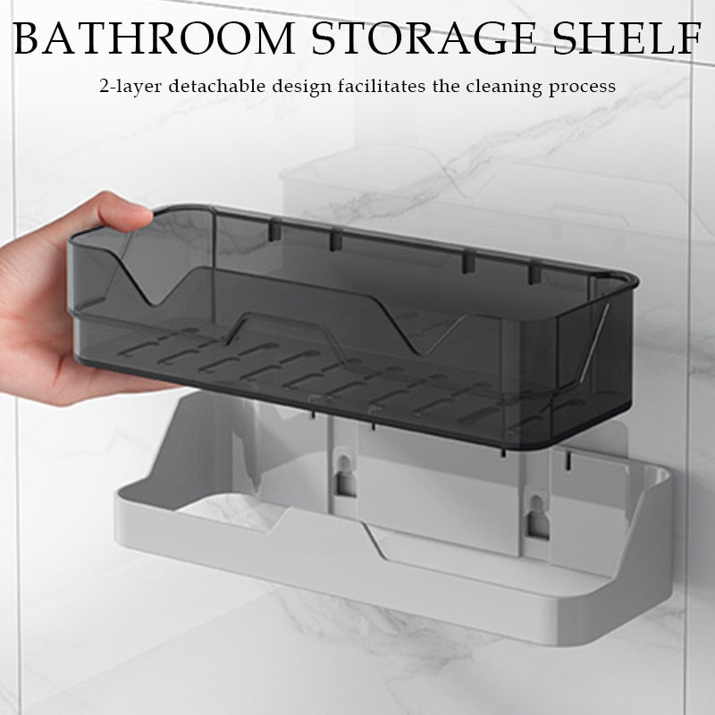 Bathroom Storage Shelf Wall Mounted Shower Organizer Shelves Detachable Drain Rack - beunik