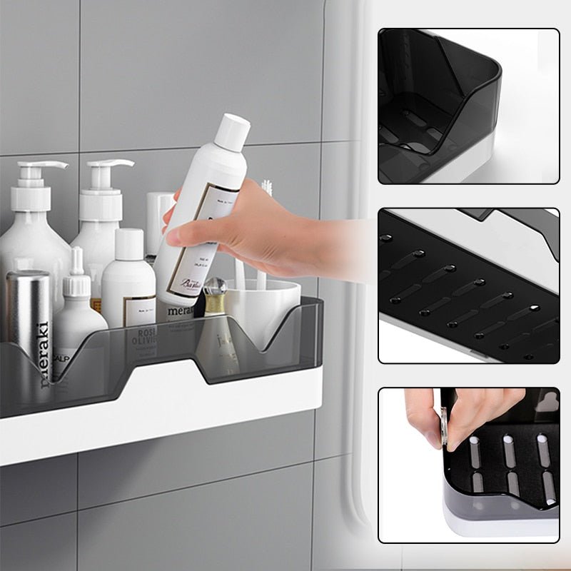 Bathroom Storage Shelf Wall Mounted Shower Organizer Shelves Detachable Drain Rack - beunik