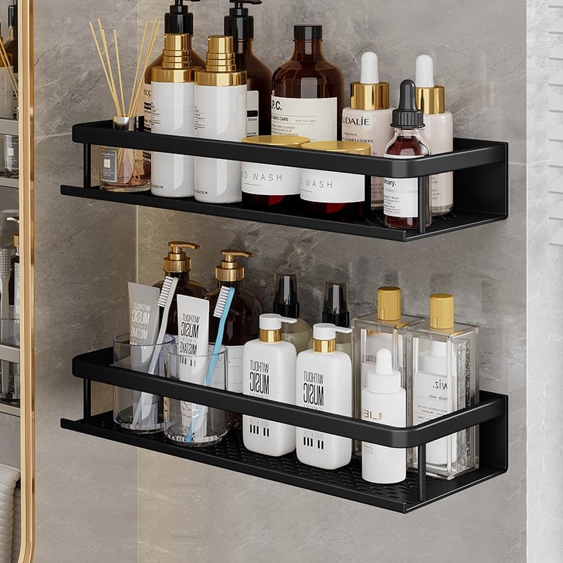 Black Space Aluminum Wall-mounted Rectangle Bathroom Shelves - beunik