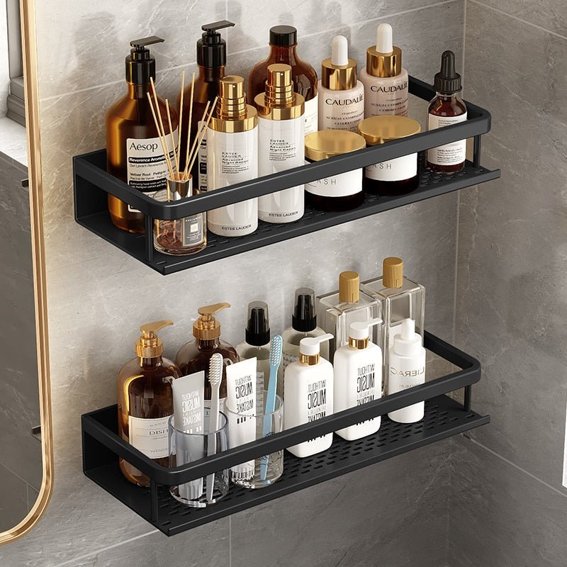 Black Space Aluminum Wall-mounted Rectangle Bathroom Shelves - beunik