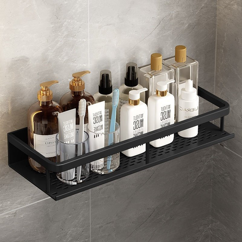 Black Space Aluminum Wall-mounted Rectangle Bathroom Shelves - beunik