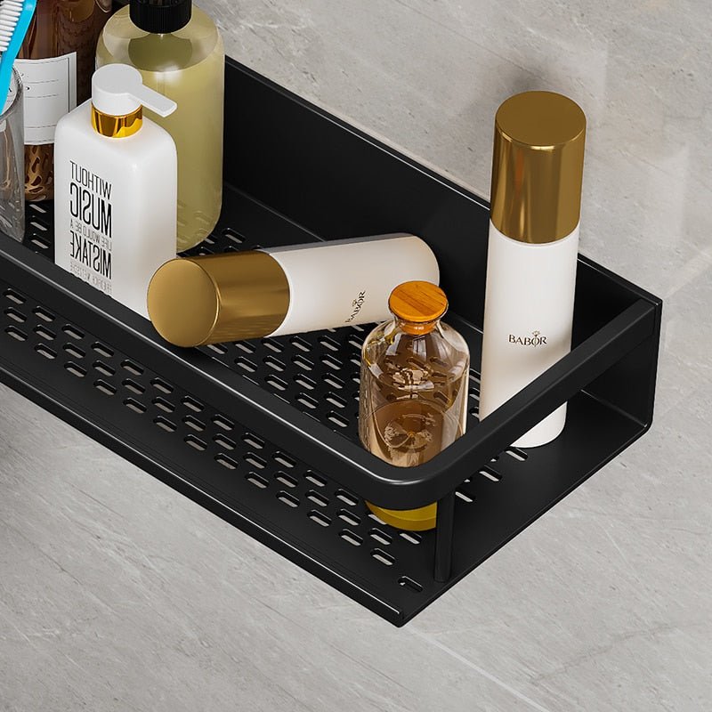 Black Space Aluminum Wall-mounted Rectangle Bathroom Shelves - beunik