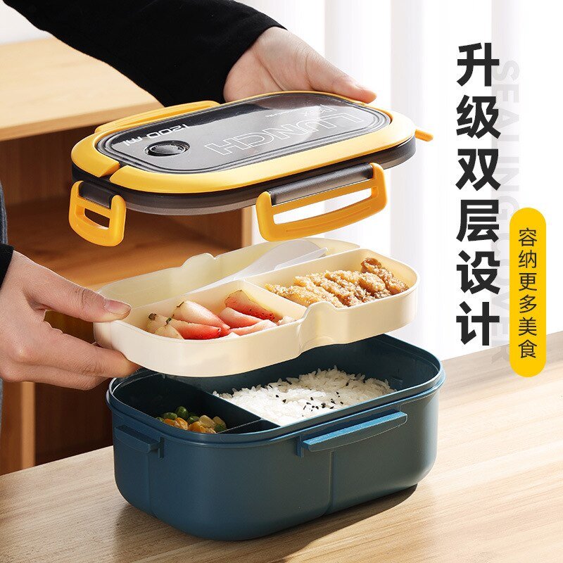 Double-layer Lunch Box Portable With Fork And Spoon - beunik