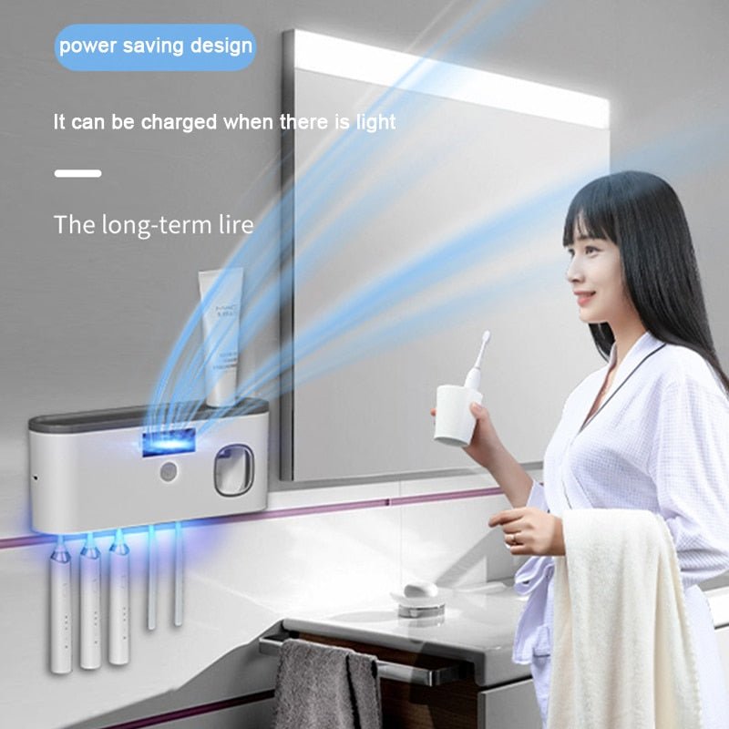 Electric Toothbrush UV Sterilization Drying Holder Wall Mounted With Toothpaste Squeezer - beunik