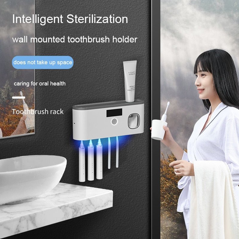 Electric Toothbrush UV Sterilization Drying Holder Wall Mounted With Toothpaste Squeezer - beunik