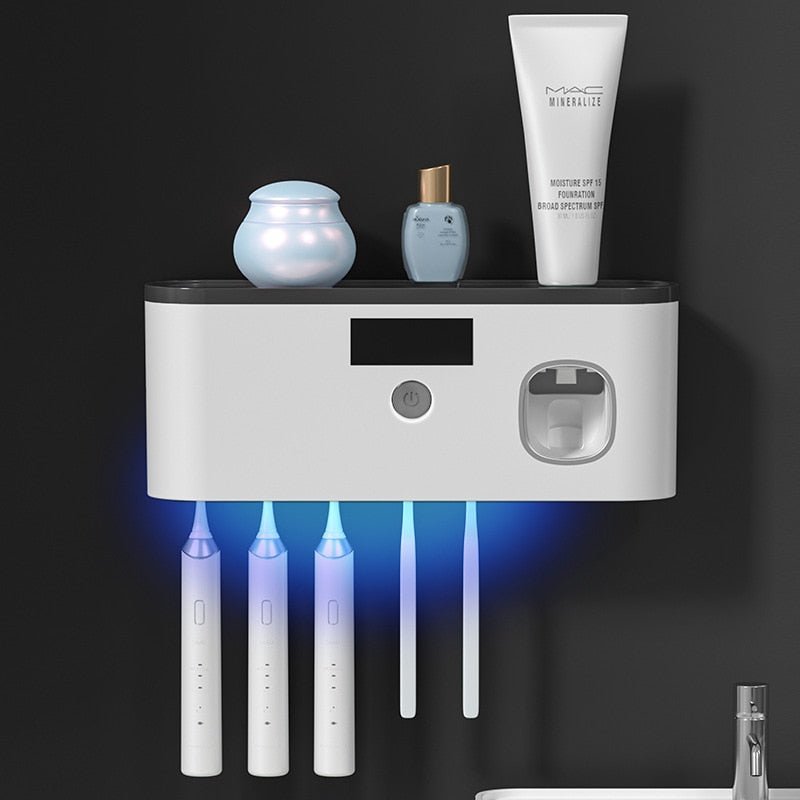 Electric Toothbrush UV Sterilization Drying Holder Wall Mounted With Toothpaste Squeezer - beunik