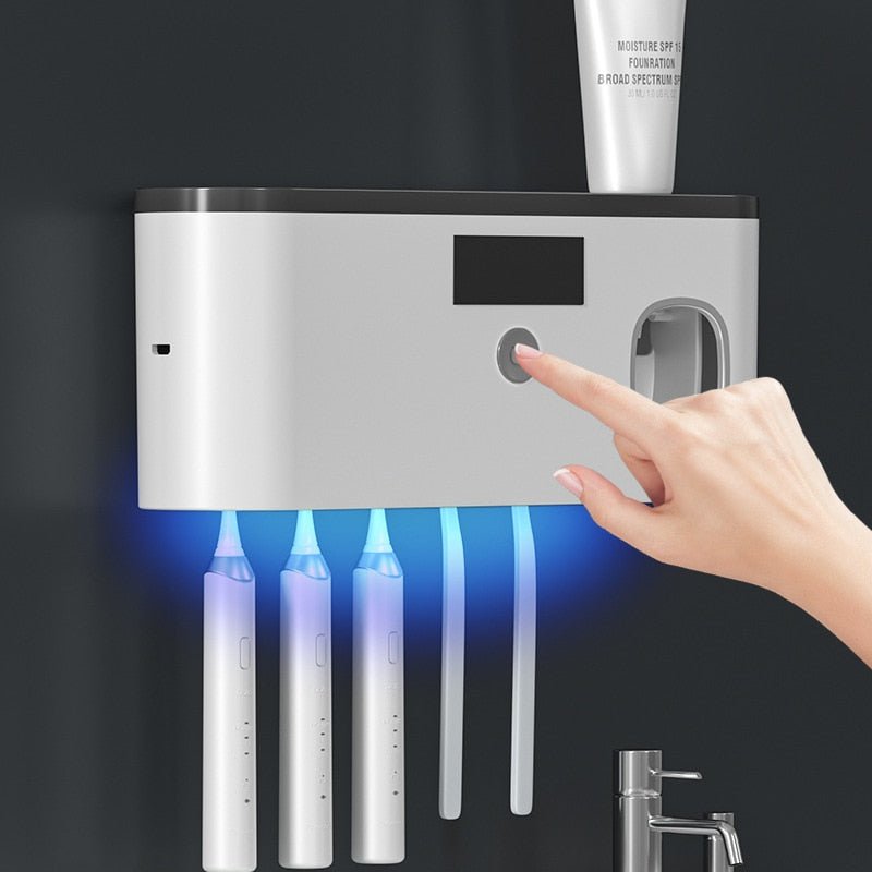 Electric Toothbrush UV Sterilization Drying Holder Wall Mounted With Toothpaste Squeezer - beunik