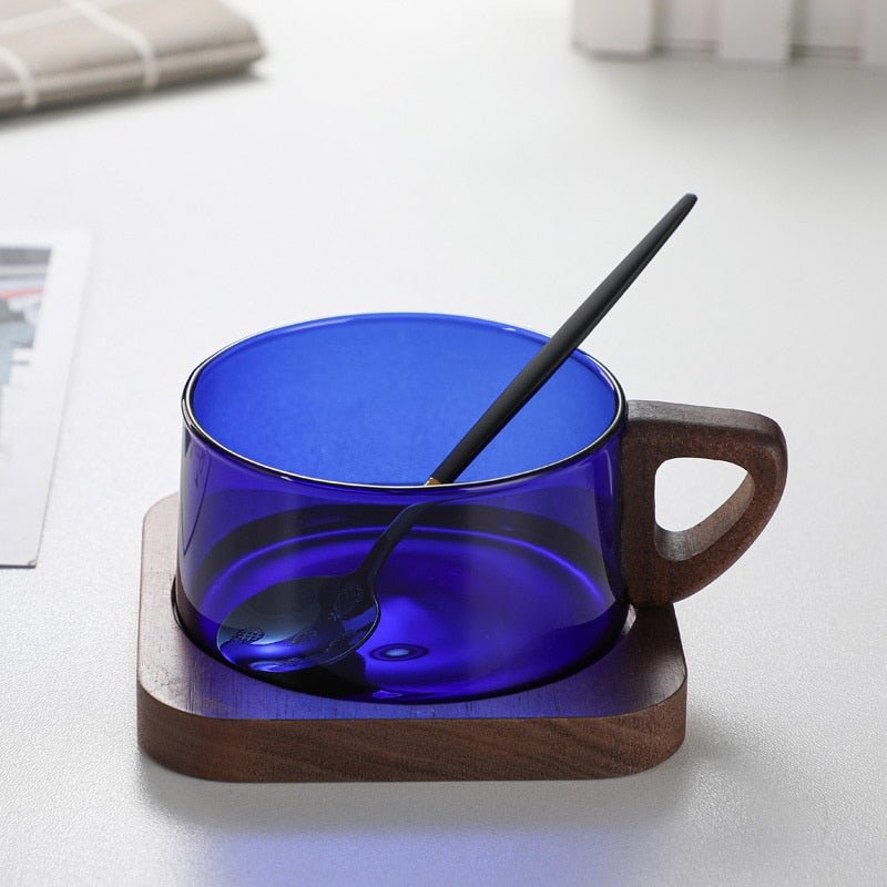 Glass American Latte Coffee Cup With Wooden Tray High Borosilicate Heat-resistant - beunik