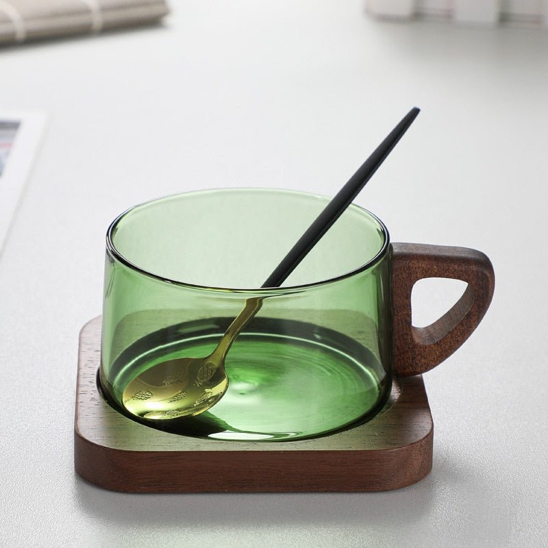 Glass American Latte Coffee Cup With Wooden Tray High Borosilicate Heat-resistant - beunik