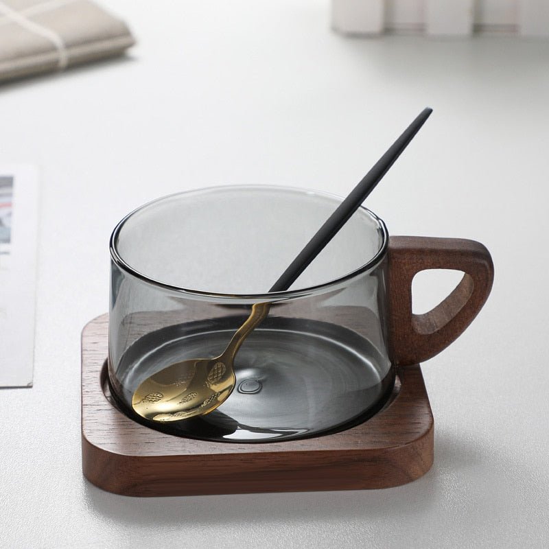 Glass American Latte Coffee Cup With Wooden Tray High Borosilicate Heat-resistant - beunik