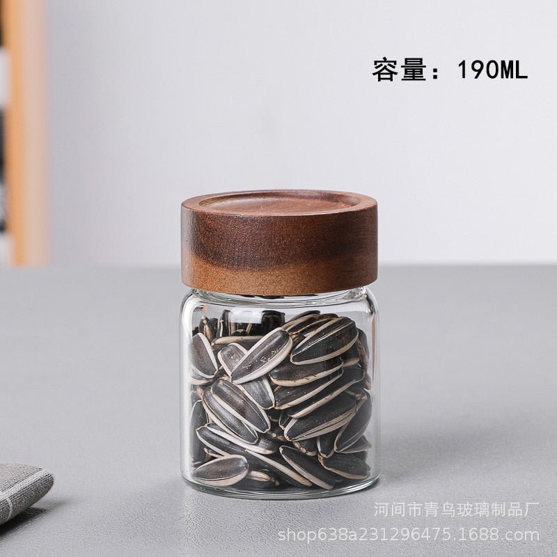 Glass Storage Jar with Wood Screw Lid - beunik