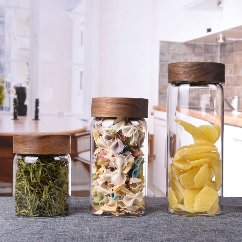 Glass Storage Jar with Wood Screw Lid - beunik