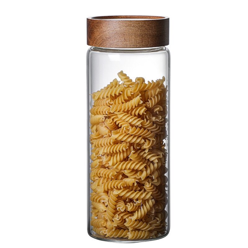 Glass Storage Jar with Wood Screw Lid - beunik