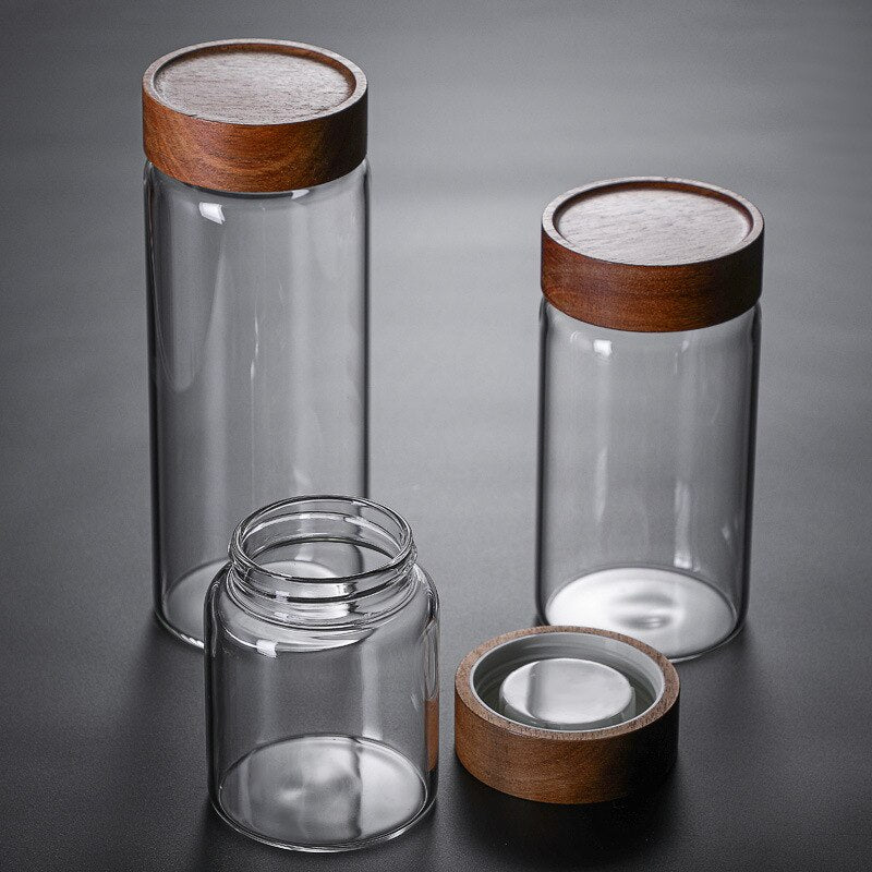 Glass Storage Jar with Wood Screw Lid - beunik