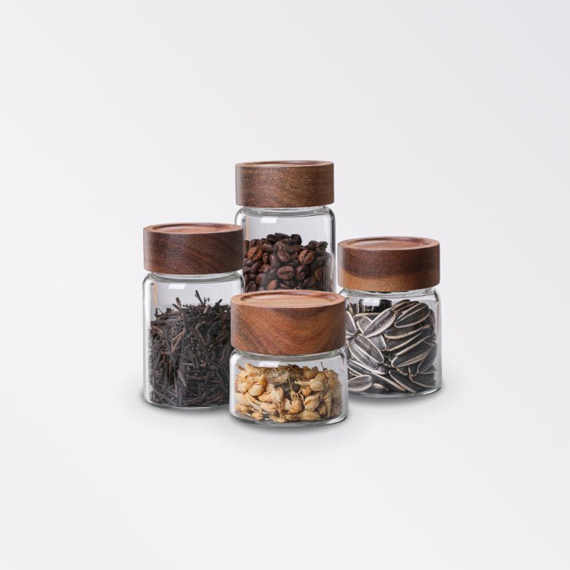 Glass Storage Jar with Wood Screw Lid - beunik