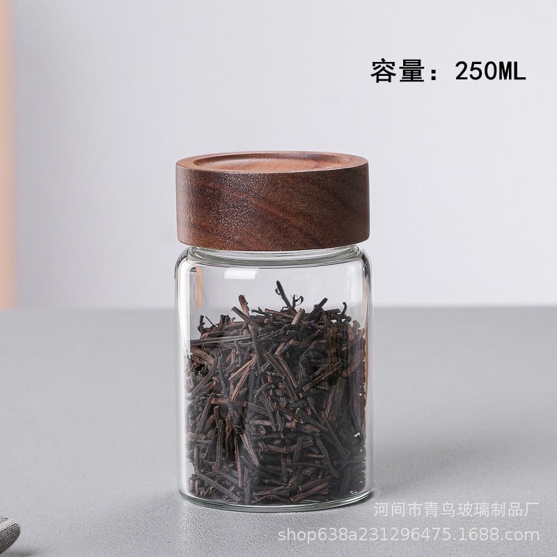 Glass Storage Jar with Wood Screw Lid - beunik