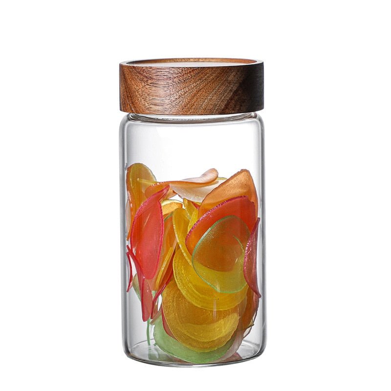 Glass Storage Jar with Wood Screw Lid - beunik