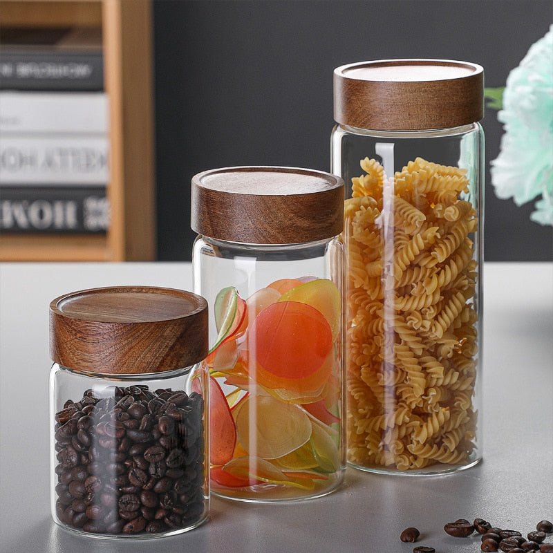 Glass Storage Jar with Wood Screw Lid - beunik