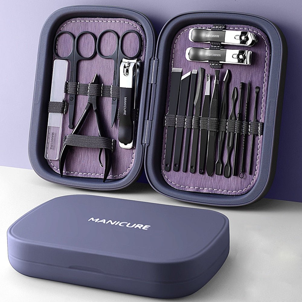 High Quality 18 IN 1 Professional Stainless Steel Travel Grooming Kit Manicure & Pedicure Set - beunik