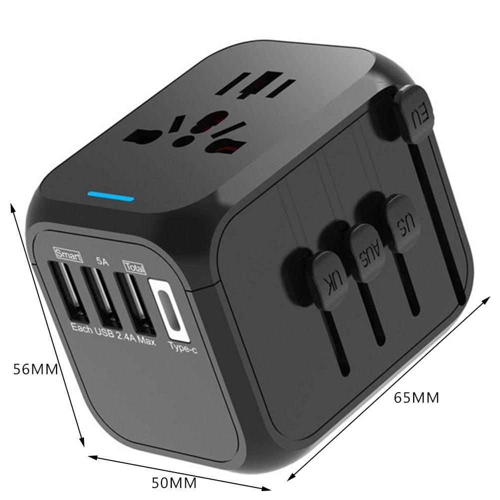 International Universal Travel Plug Adapter 3USB - beunik