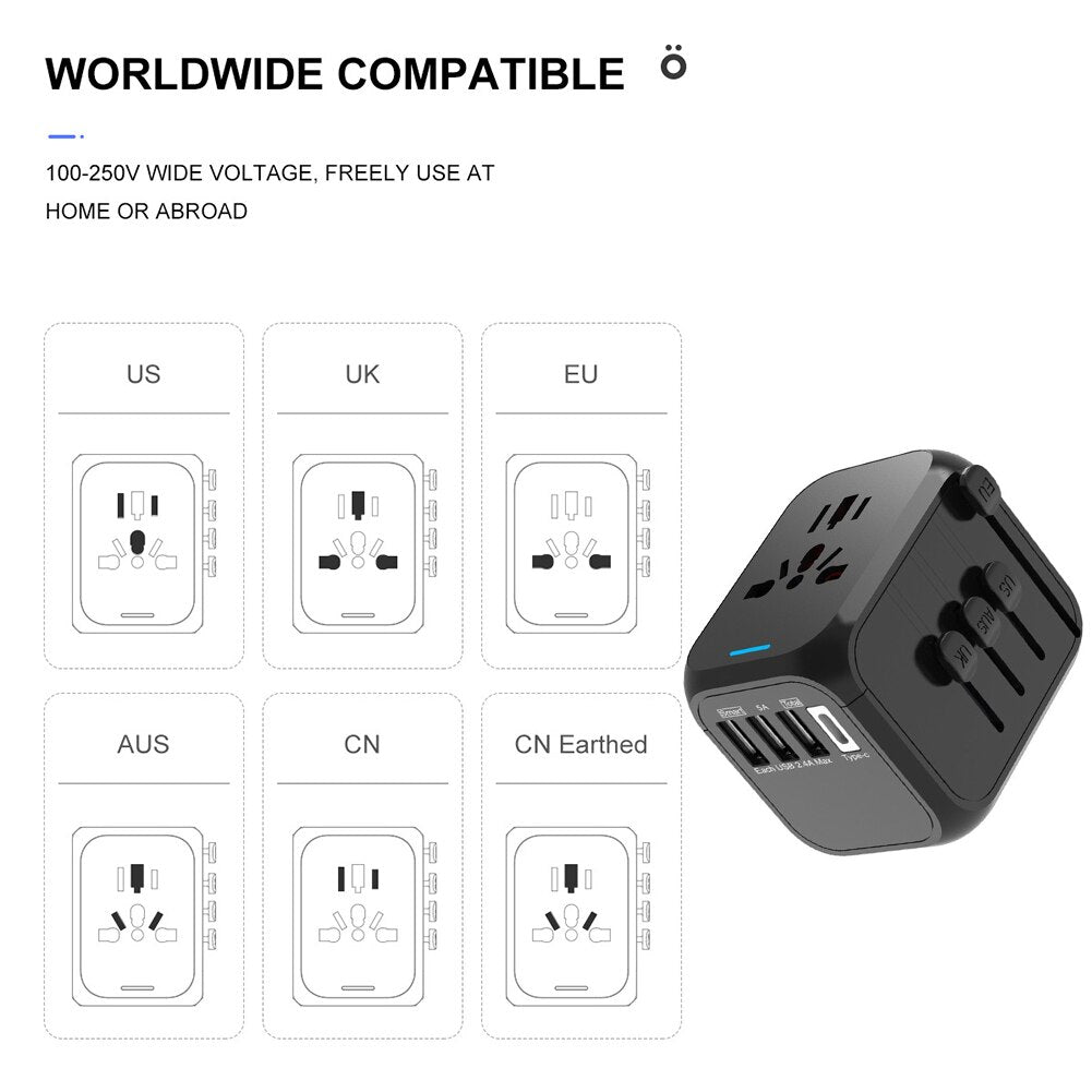 International Universal Travel Plug Adapter 3USB - beunik