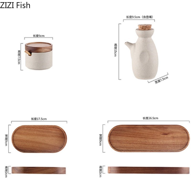 Japanese Kitchen Spice Jar Combination Salt and Pepper Shaker Oil Pot Set - beunik