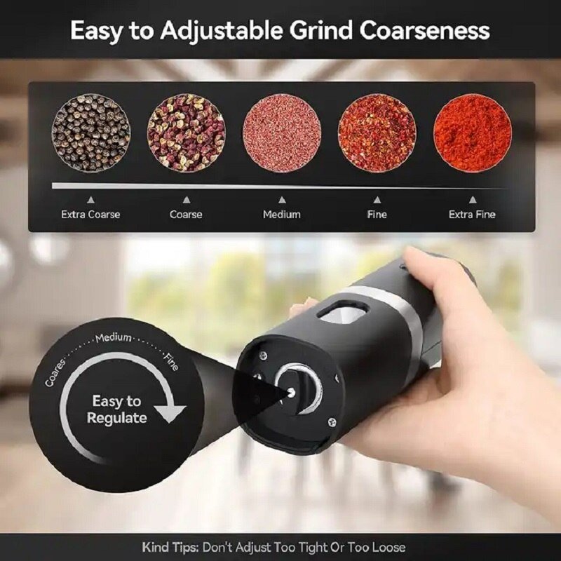 LED Automatic Rechargeable Mill Electric Salt and Pepper Grinder Set with Charging Base - beunik