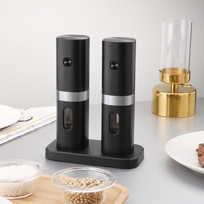 LED Automatic Rechargeable Mill Electric Salt and Pepper Grinder Set with Charging Base - beunik