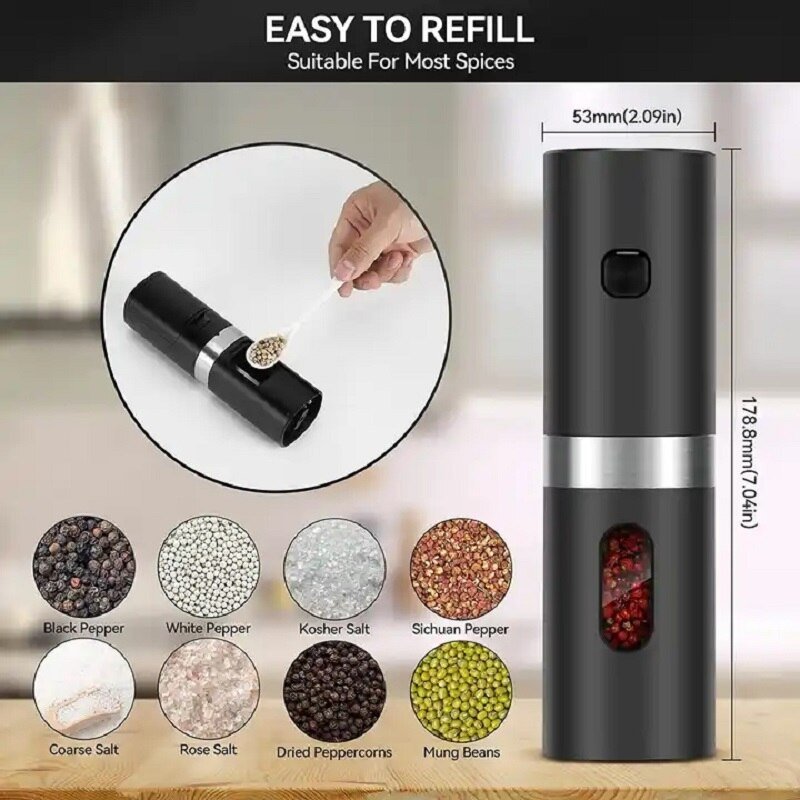 LED Automatic Rechargeable Mill Electric Salt and Pepper Grinder Set with Charging Base - beunik