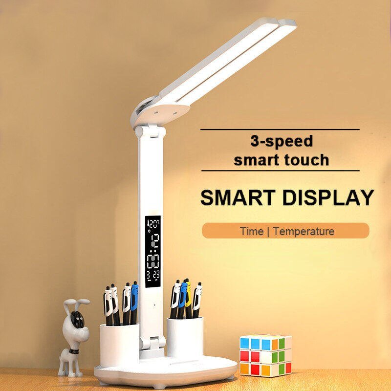 LED Clock Table Lamp USB Chargeable Dimmable Desk Lamp - beunik