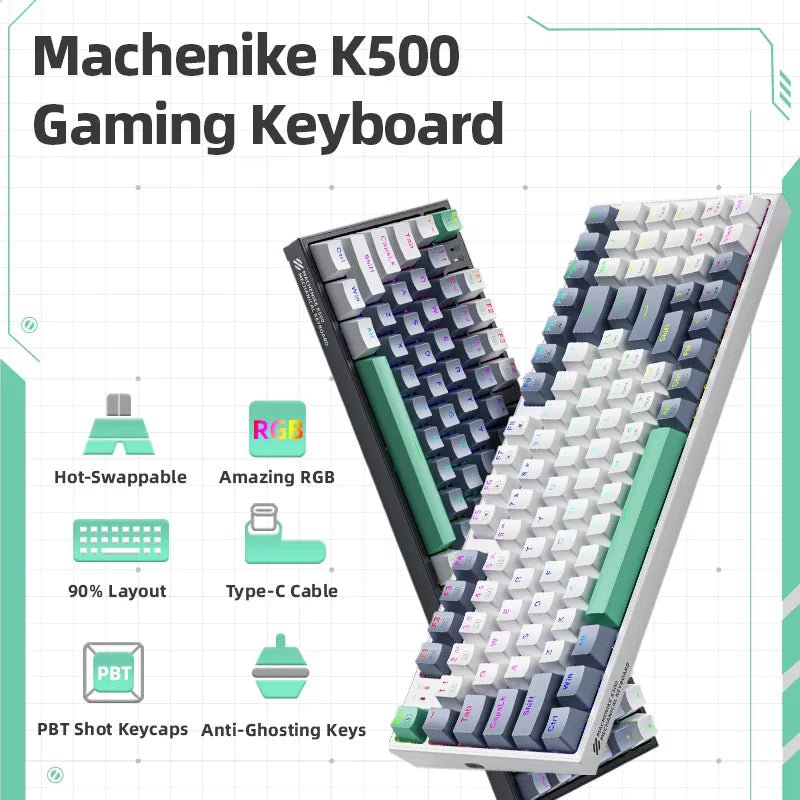 Machenike K500 Mechanical Keyboard Gaming Keyboard Wired Keyboard Hot Swappable 94 Keys RGB Light - beunik