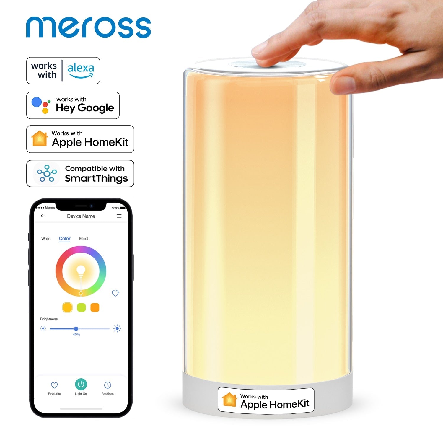 Meross HomeKit Smart Table Lamp RGBWW LED Wi-Fi Night Lamp 6W Touch Sensor Dimmable Bedside Light Support Alexa Google Assistant - beunik