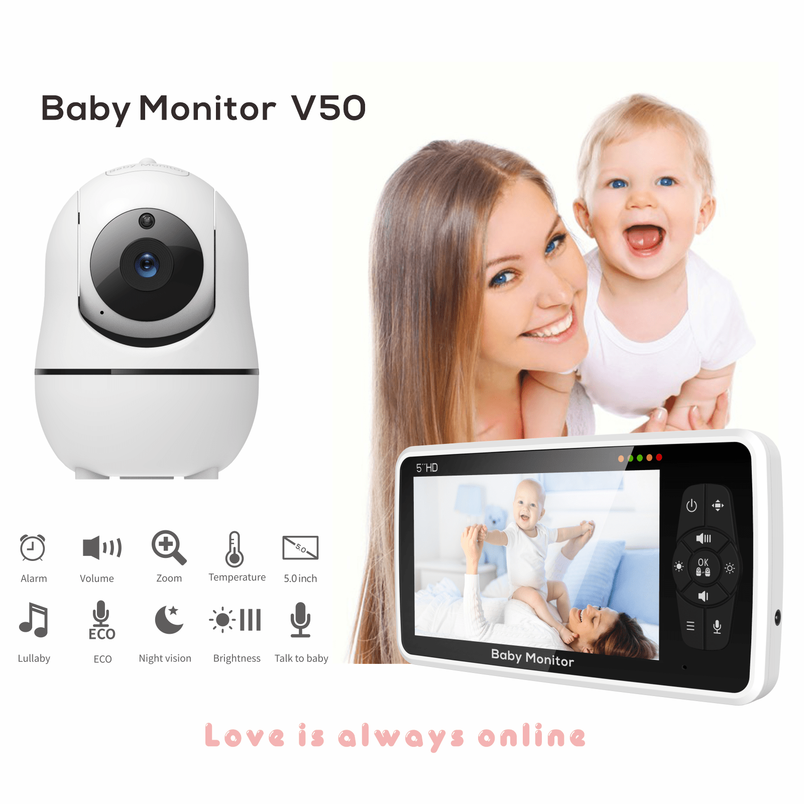 New 5 inch Video Baby Monitor with Camera and Audio - beunik