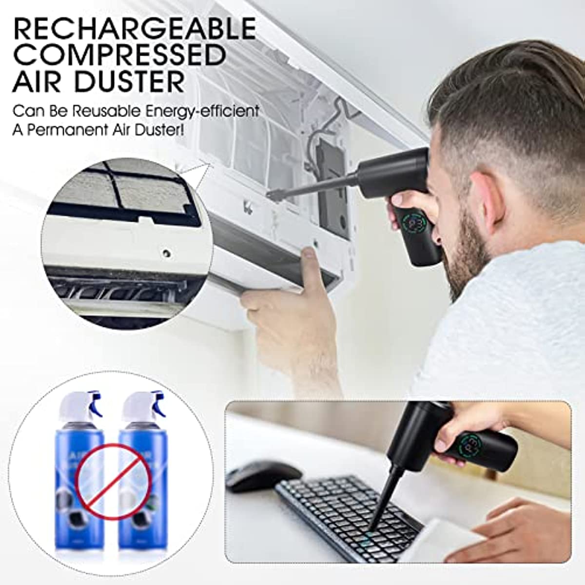 Portable Compressed Air Duster 2 in 1 Air Blower & Vacuum Cleaner (7500mAh) - beunik