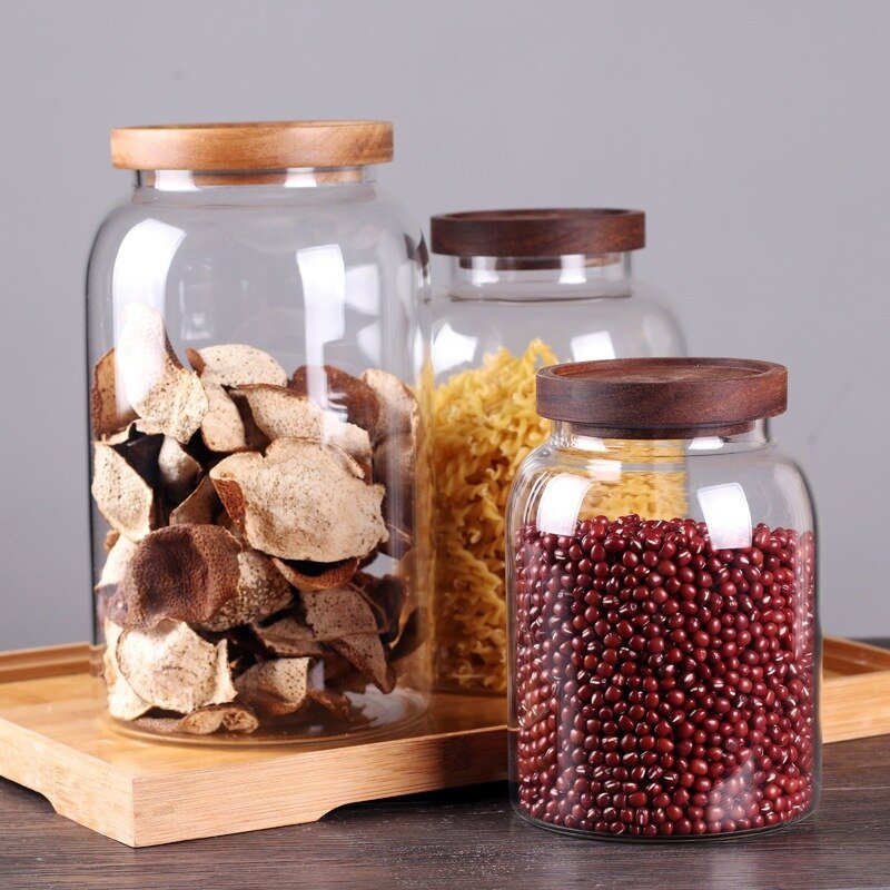 Sealed Kitchen Storage Container Mason Jars with Wood Lid - beunik