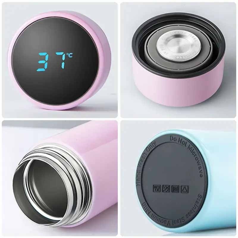 Stainless steel thermos bottle with digital temperature display - beunik