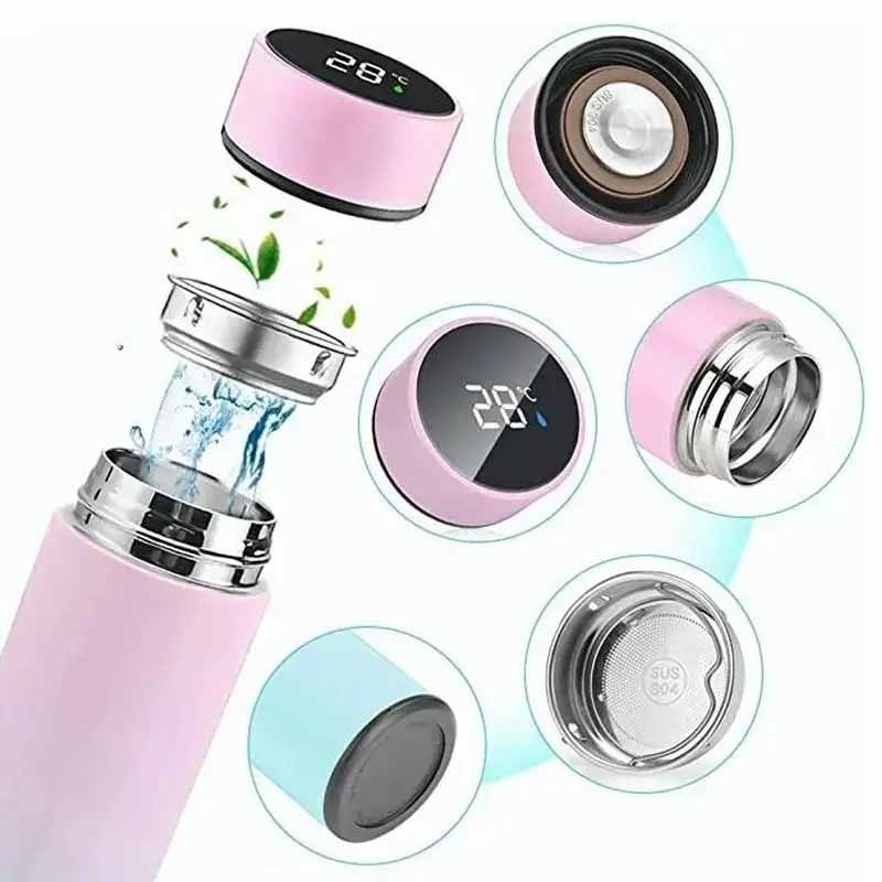 Stainless steel thermos bottle with digital temperature display - beunik