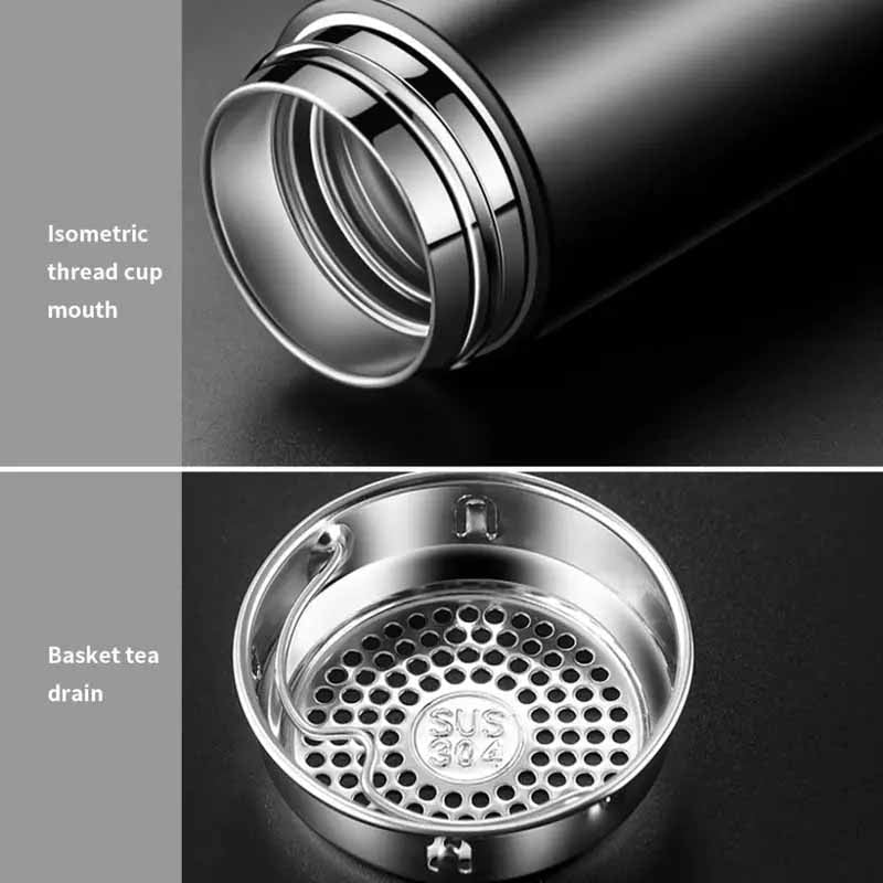 Stainless steel thermos bottle with digital temperature display - beunik