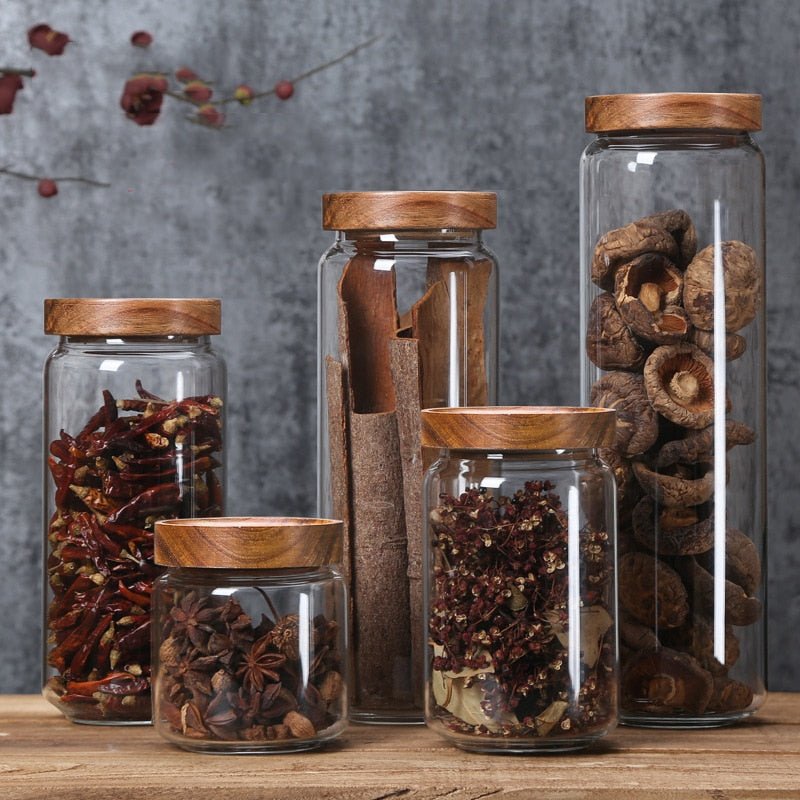 Wood Lid Organizer Glass Airtight Canister - beunik