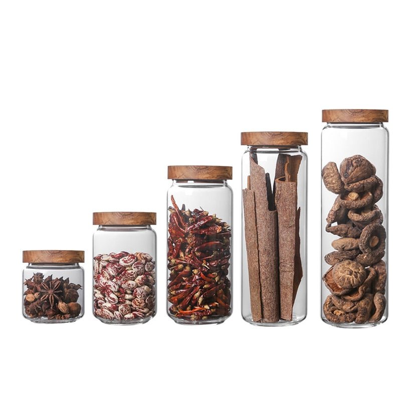 Wood Lid Organizer Glass Airtight Canister - beunik