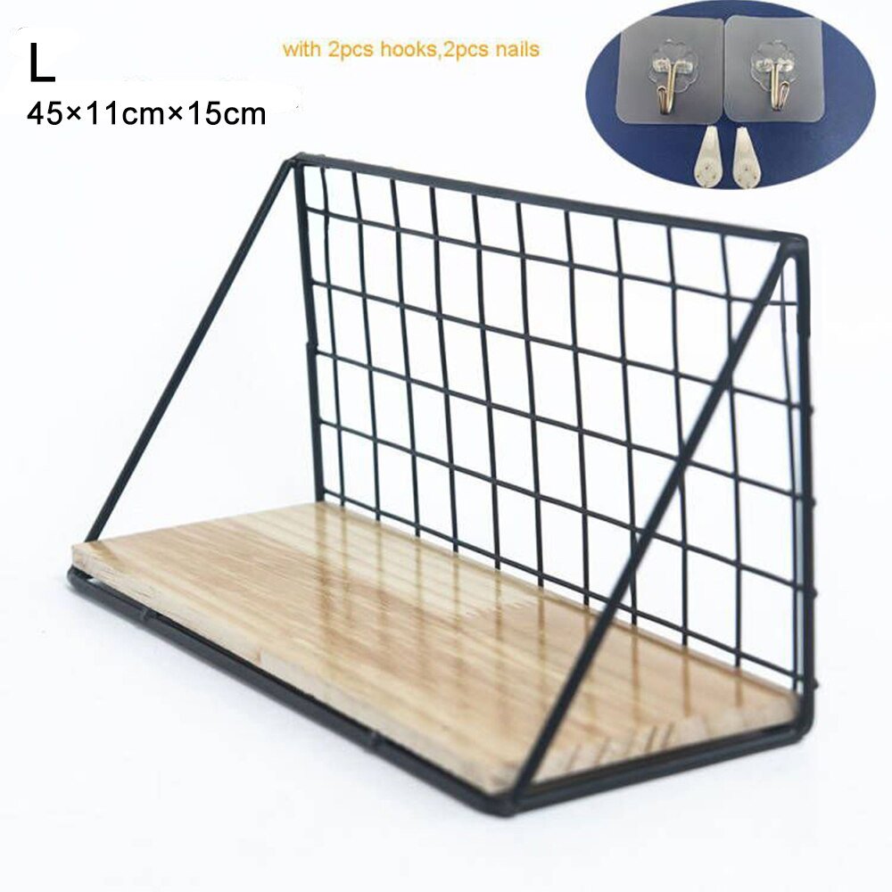 Wooden Iron Wall Shelf Wall Mounted Storage Rack - beunik